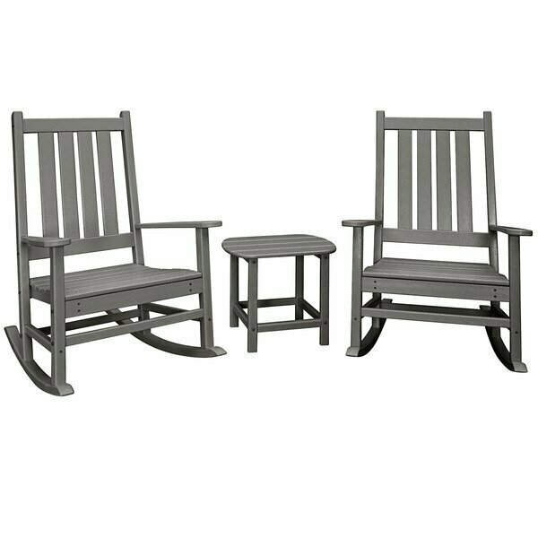 Polywood Vineyard Slate Grey Patio Set with South Beach Side Table and 2 Rocking Chairs 633PWS3551GY